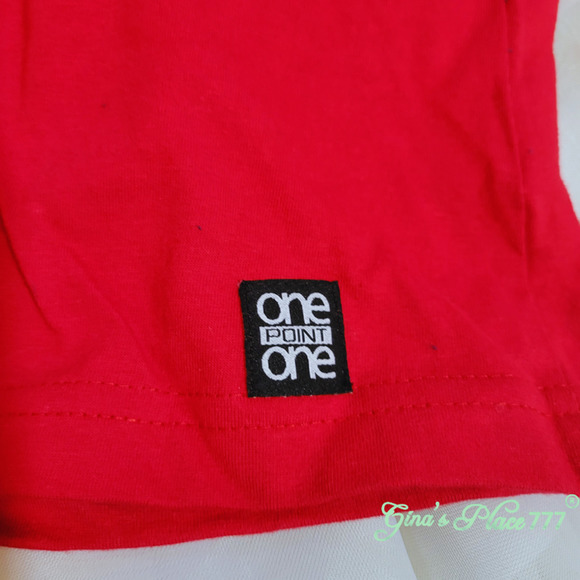 One Point One Boy's Short Sleeve Embroidered Patch Stripe Shoulder Tee Shirt Red - Picture 6 of 9